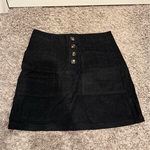 Black Corduroy Mini Skirt with Button Detail